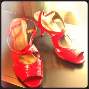 Red Strappy 8.5 patient faux leather shoes